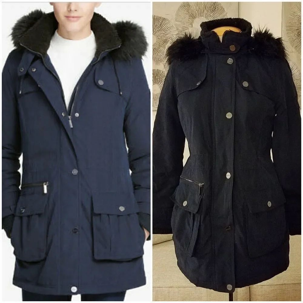 DKNY Faux Fur Trim Hooded Anorak Parka sz XS